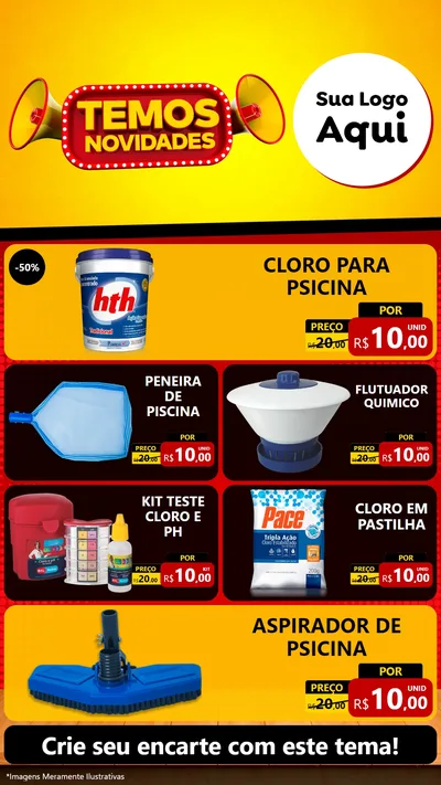 Modelo de TV para TV Vertical com o tema Temos Novidades para Produtos para Piscina