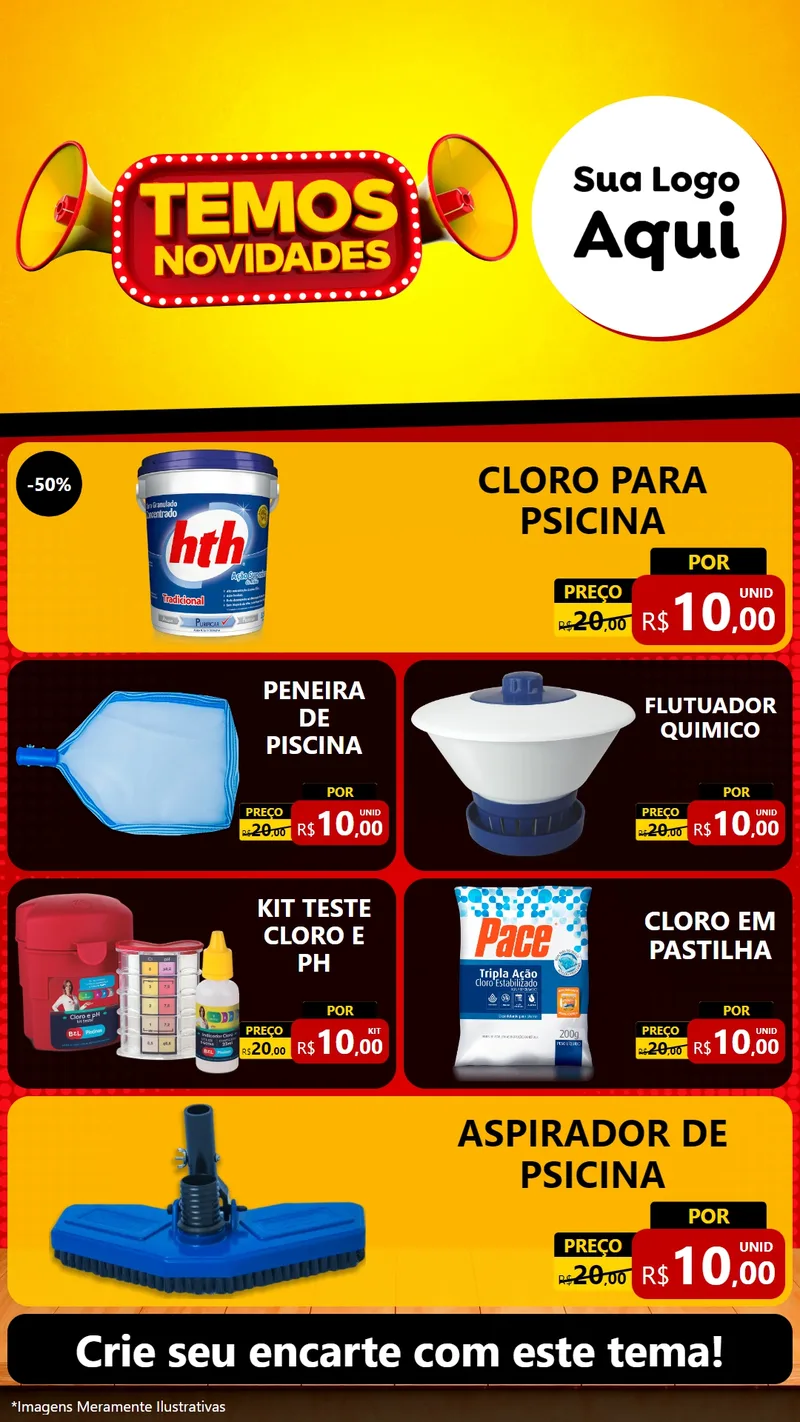 Modelo de TV para TV Vertical com o tema Temos Novidades para Produtos para Piscina