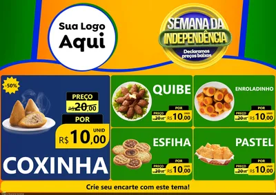 Modelo de Encarte para Encarte A4 Horizontal com o tema Semana da Independência Declaramos Preços Baixos para Salgadaria