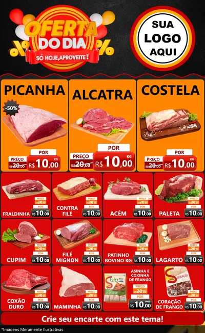 Modelo de Encarte para Encarte Grande com o tema Oferta do Dia - Só hoje, Aproveite! para Açougue