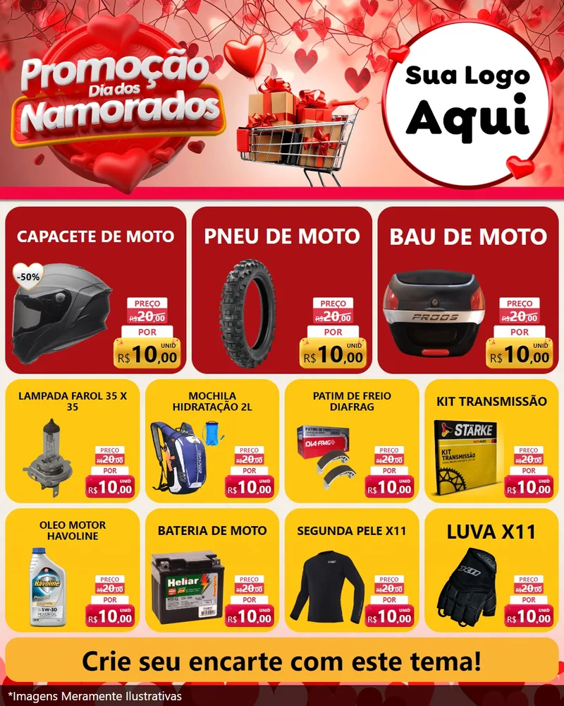 Modelo de Rede Social para Feed Instagram com o tema Promoção Dia dos Namorados para Moto peças