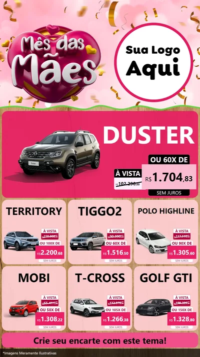Modelo de Rede Social para Stories com o tema Mês das Mães para Concessionaria de Carros
