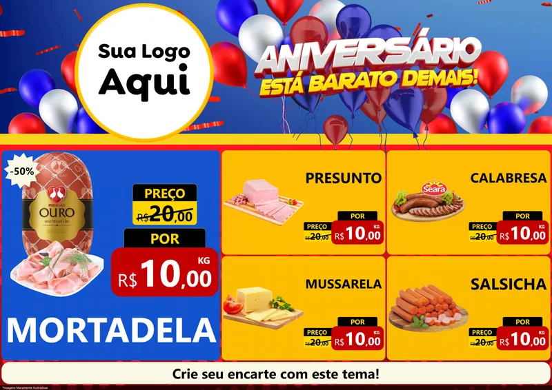 Modelo de Encarte para Encarte A4 Horizontal com o tema Aniversário para Frios e Laticínios