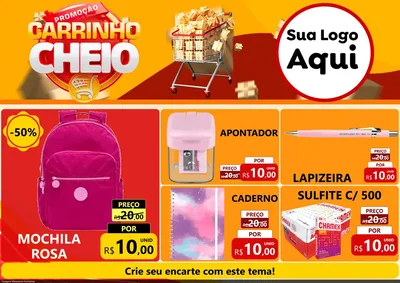 Modelo de Encarte para Encarte A4 Horizontal com o tema Promoção carrinho cheio para Papelaria
