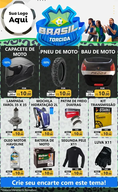 Modelo de Encarte para Encarte Grande com o tema Brasil Torcida - Copa para Moto peças