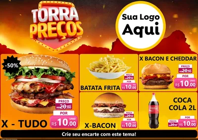 Modelo de Encarte para Encarte A4 Horizontal com o tema Torra Preços para Hamburgueria