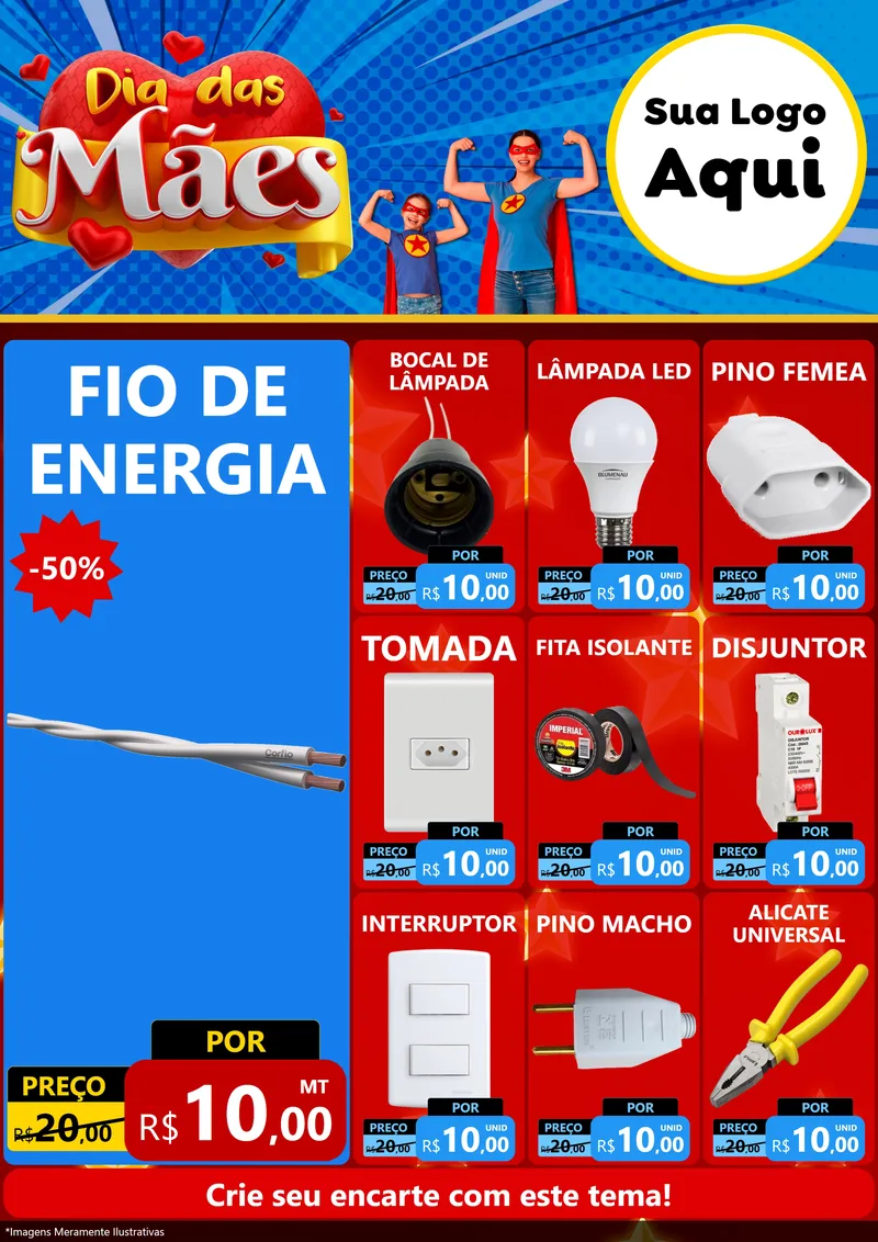 Modelo de Encarte para Encarte A4 Vertical com o tema Dia das Mães para Materiais Elétricos