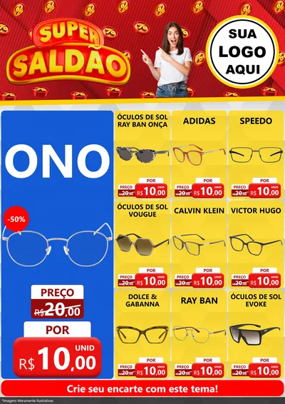 Modelo de Encarte para Encarte A4 Vertical com o tema Super Saldão para Óticas