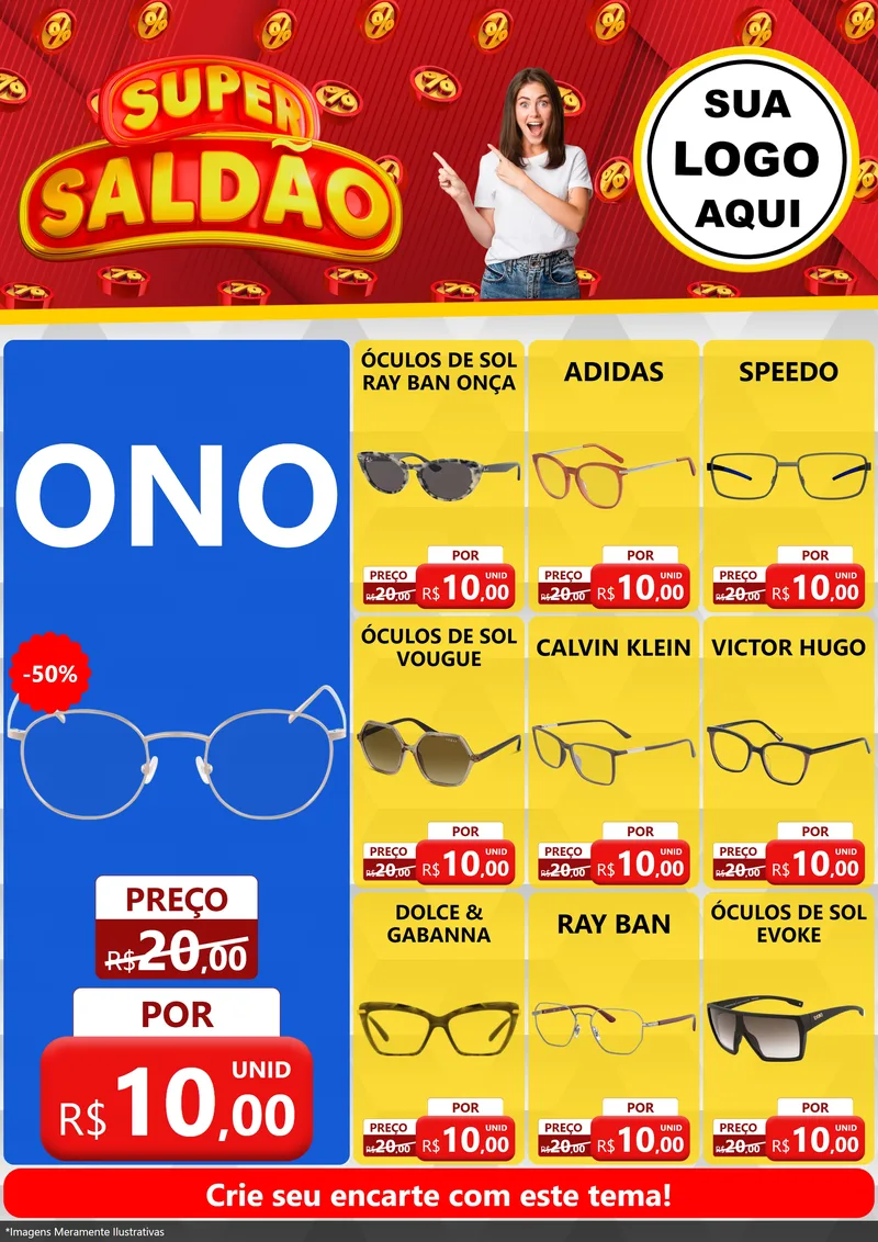 Modelo de Encarte para Encarte A4 Vertical com o tema Super Saldão para Óticas