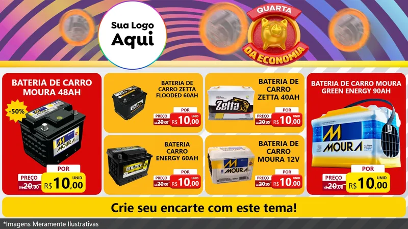 Modelo de TV para TV Horizontal com o tema Quarta da Economia para Baterias Elétricas