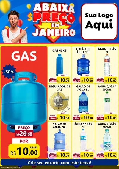 Modelo de Encarte para Encarte A4 Vertical com o tema Abaixa Preço em Janeiro para Água e gás