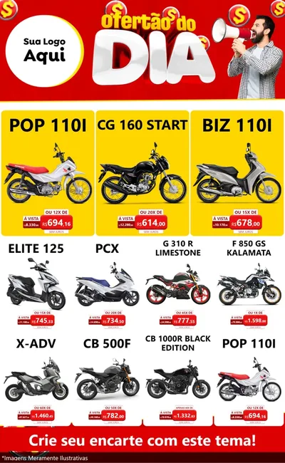 Modelo de Encarte para Encarte Grande com o tema Ofertão do dia para Concessionaria de Motos