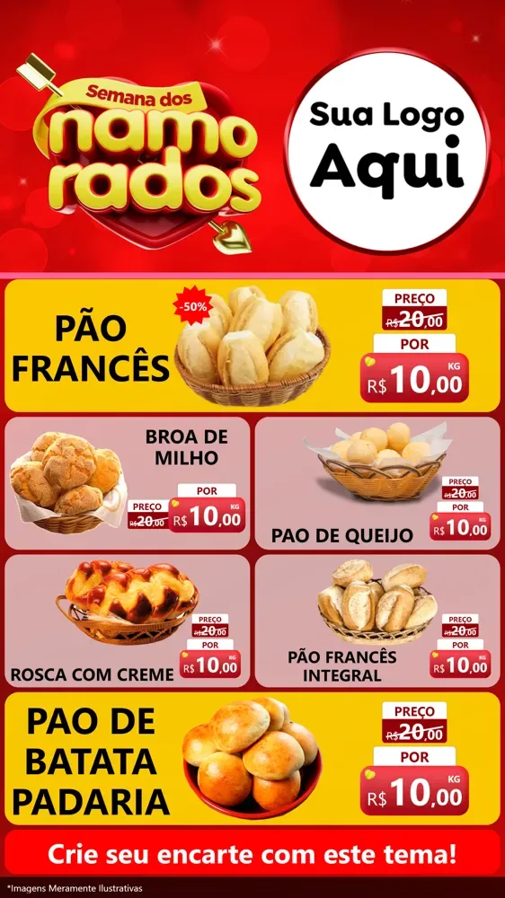Modelo de TV para TV Vertical com o tema Semana dos namorados para Padaria