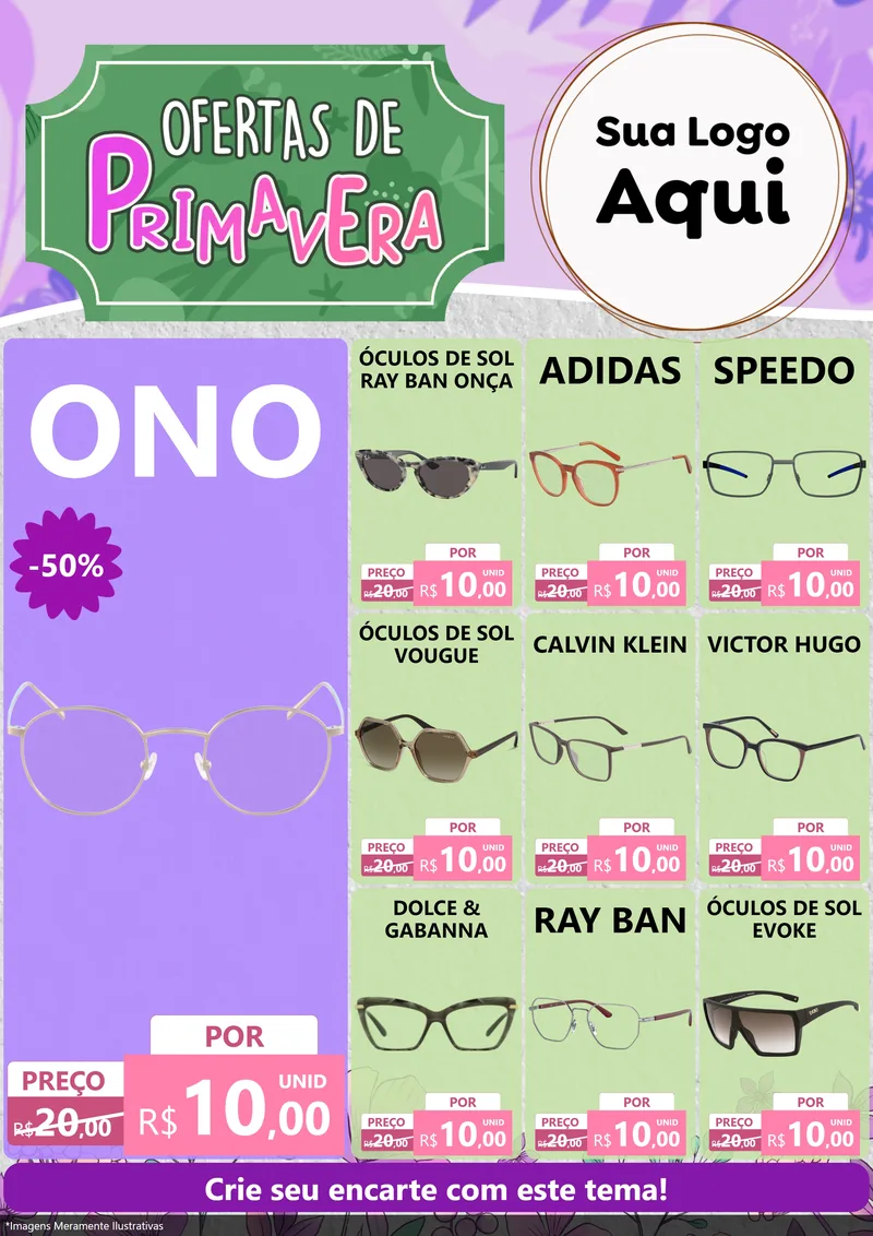 Modelo de Encarte para Encarte A4 Vertical com o tema Ofertas de Primavera para Óticas