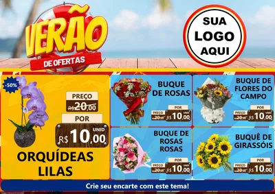 Modelo de Encarte para Encarte A4 Horizontal com o tema Verão de Ofertas para Floricultura e jardim