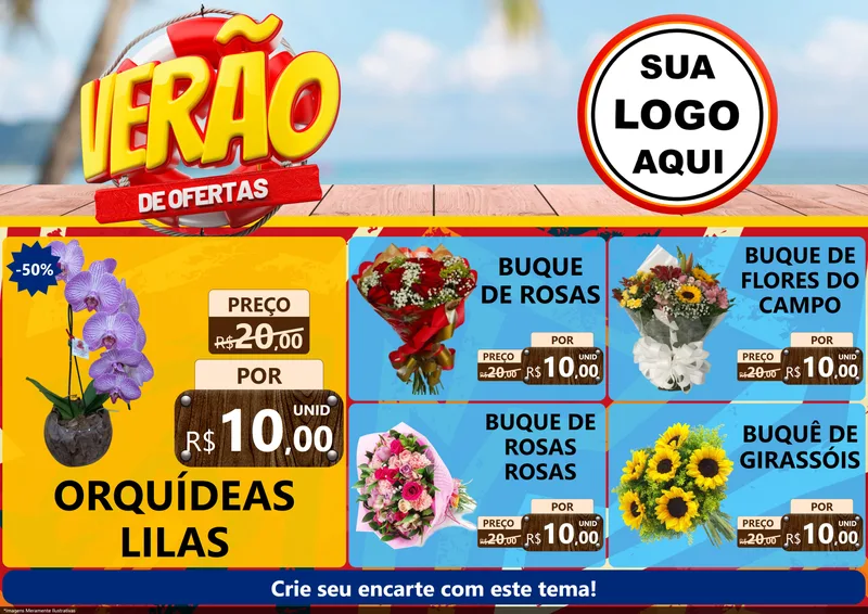 Modelo de Encarte para Encarte A4 Horizontal com o tema Verão de Ofertas para Floricultura e jardim