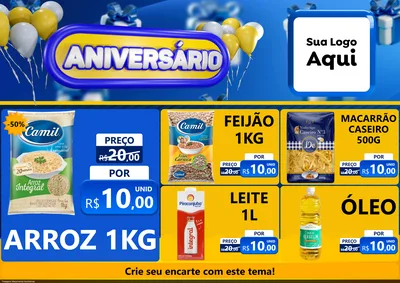 Modelo de Encarte para Encarte A4 Horizontal com o tema Aniversário para Supermercado