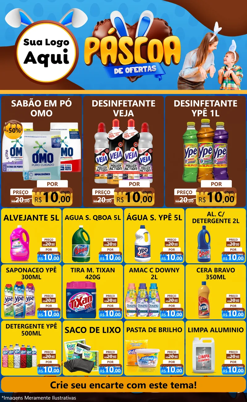Modelo de Encarte para Encarte Grande com o tema Páscoa de Ofertas para Produtos de Limpeza