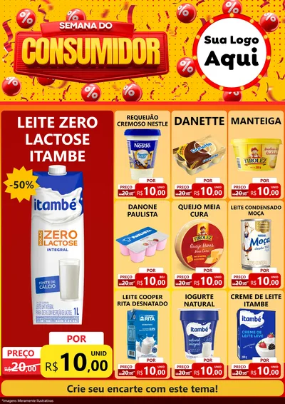 Modelo de Encarte para Encarte A4 Vertical com o tema Semana do Consumidor para Frios e Laticínios