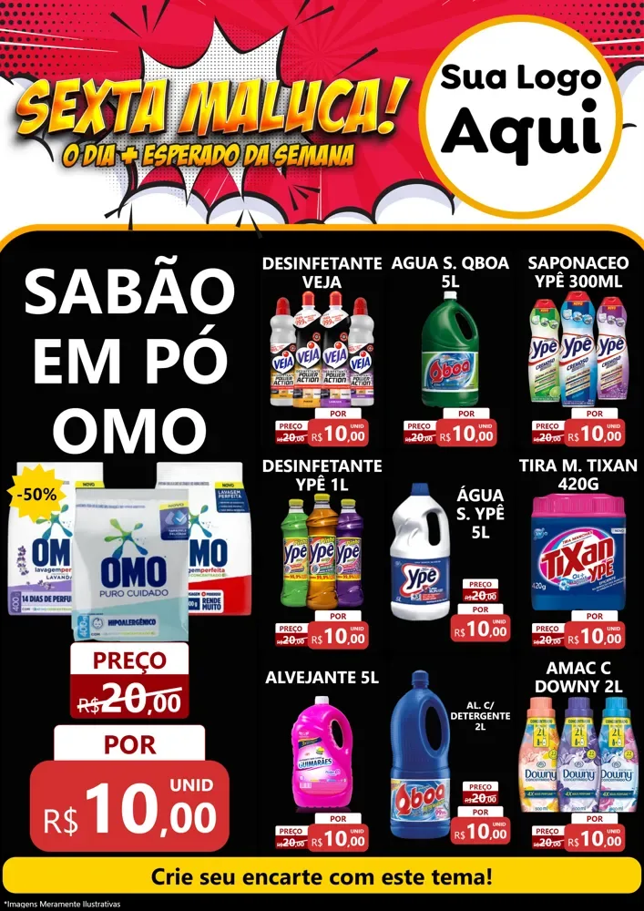 Modelo de Encarte para Encarte A4 Vertical com o tema Sexta Maluca! para Produtos de Limpeza