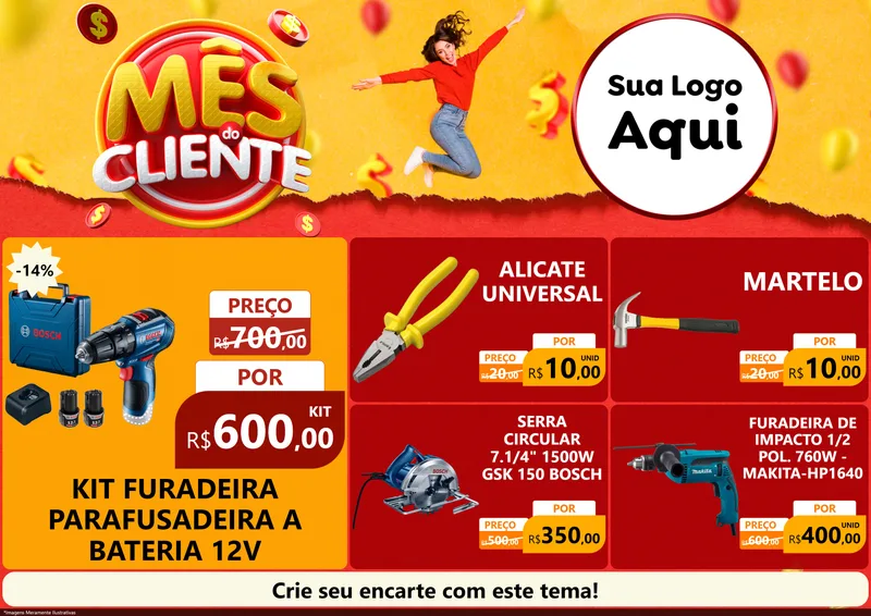 Modelo de Encarte para Encarte A4 Horizontal com o tema Mês do Cliente para Maquinas e Ferramentas