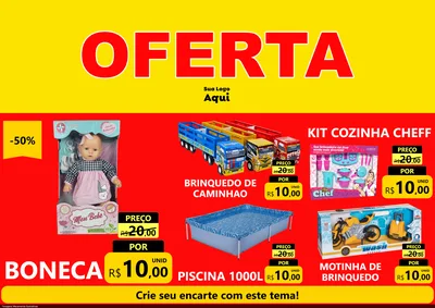 Modelo de Encarte para Encarte A4 Horizontal com o tema OFERTA - Vermelho Cartaz para Brinquedos