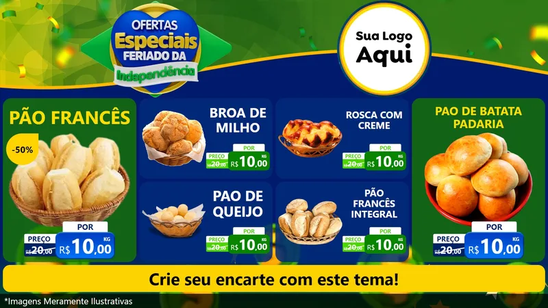 Modelo de TV para TV Horizontal com o tema Ofertas Especiais Feriado da Independência para Padaria
