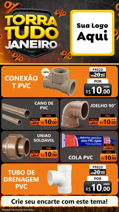 Modelo de TV para TV Vertical com o tema Torra Tudo Janeiro para Tubos e conexões