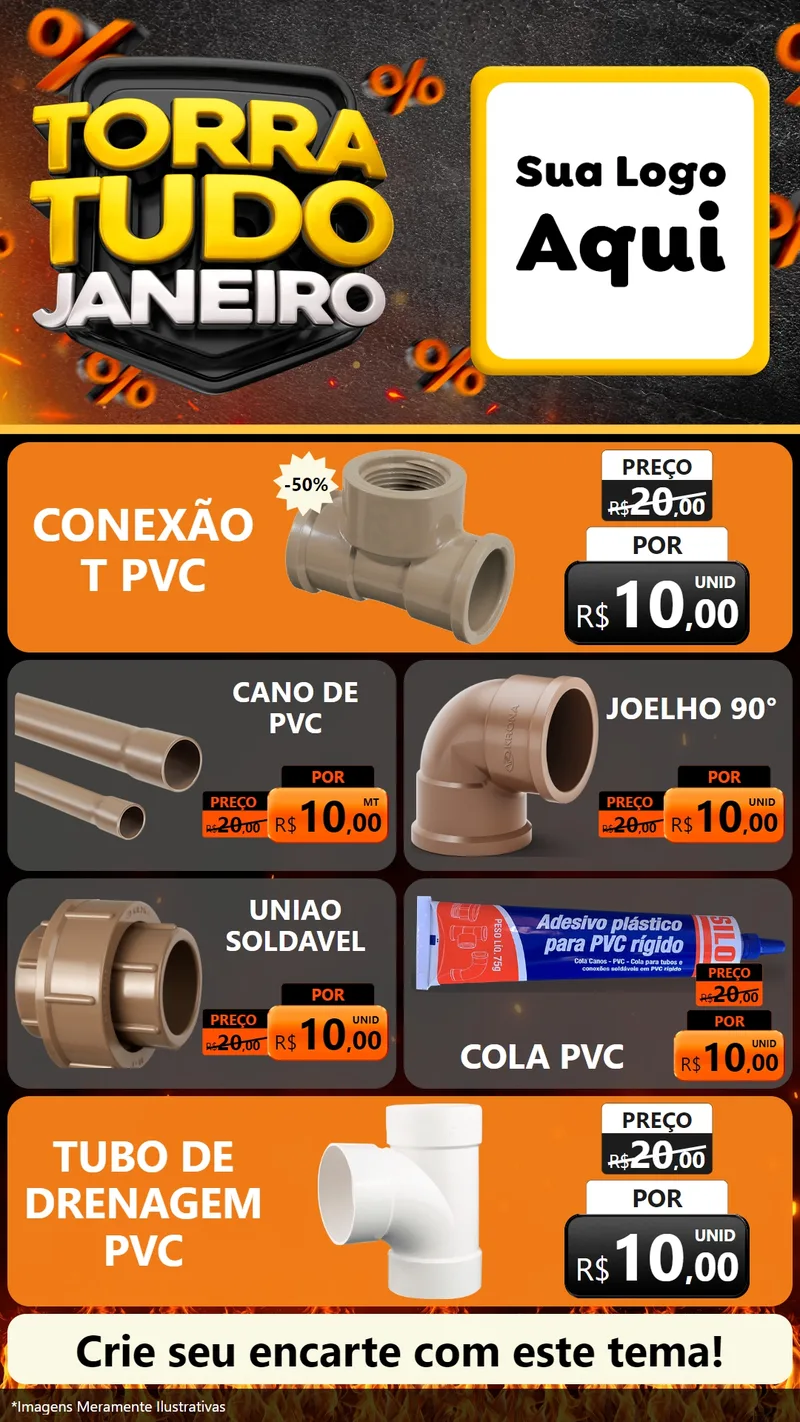 Modelo de TV para TV Vertical com o tema Torra Tudo Janeiro para Tubos e conexões