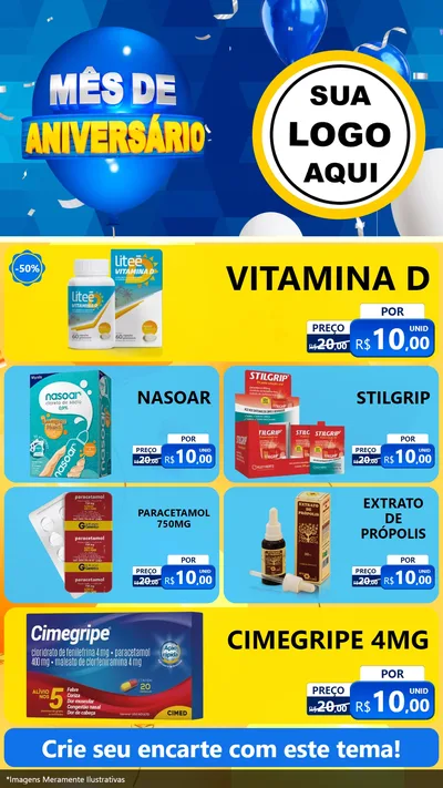 Modelo de TV para TV Vertical com o tema Mês de Aniversário para Farmácia