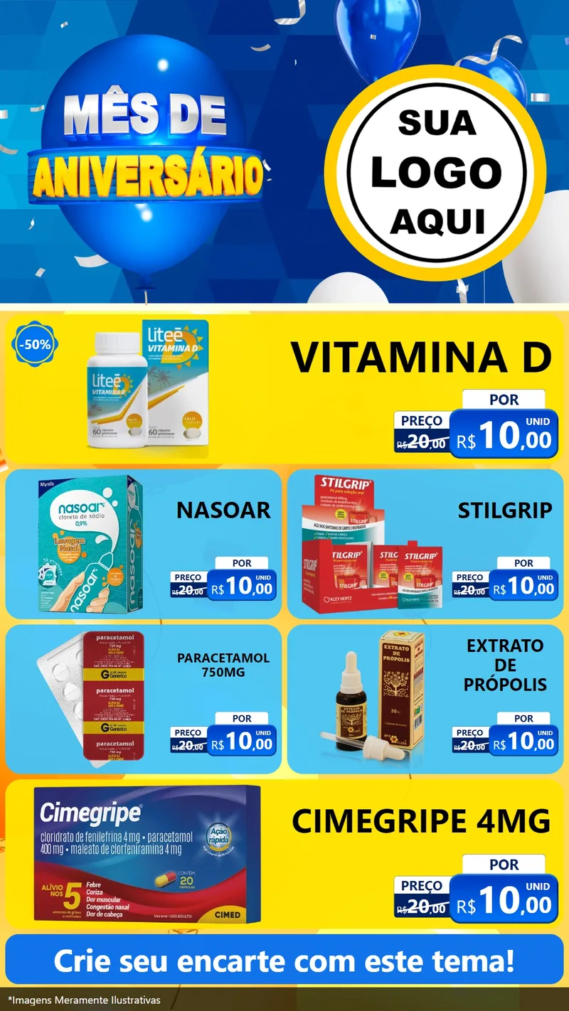 Modelo de TV para TV Vertical com o tema Mês de Aniversário para Farmácia