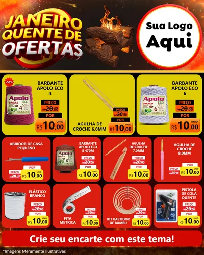 Modelo de Rede Social para Feed Instagram com o tema Janeiro Quente de Ofertas para Armarinho e Aviamentos