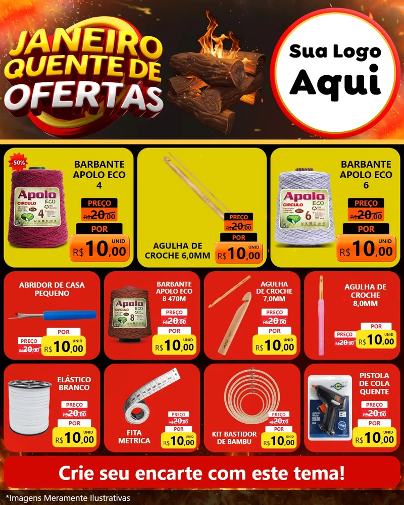 Modelo de Rede Social para Feed Instagram com o tema Janeiro Quente de Ofertas para Armarinho e Aviamentos