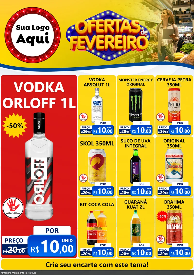 Modelo de Encarte para Encarte A4 Vertical com o tema Ofertas de Fevereiro para Distribuidora de bebidas