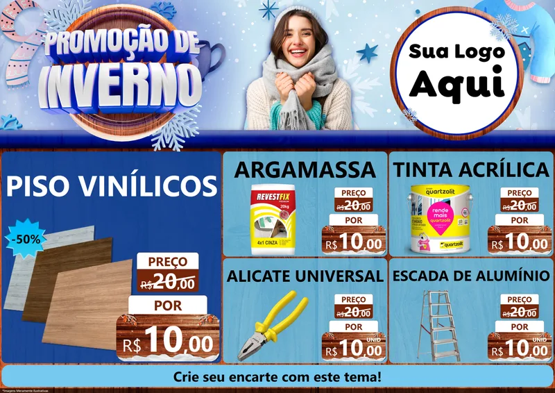 Modelo de Encarte para Encarte A4 Horizontal com o tema Promoção de Inverno para Material para Construção