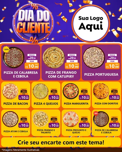 Modelo de Rede Social para Feed Instagram com o tema Dia do Cliente para Pizzaria