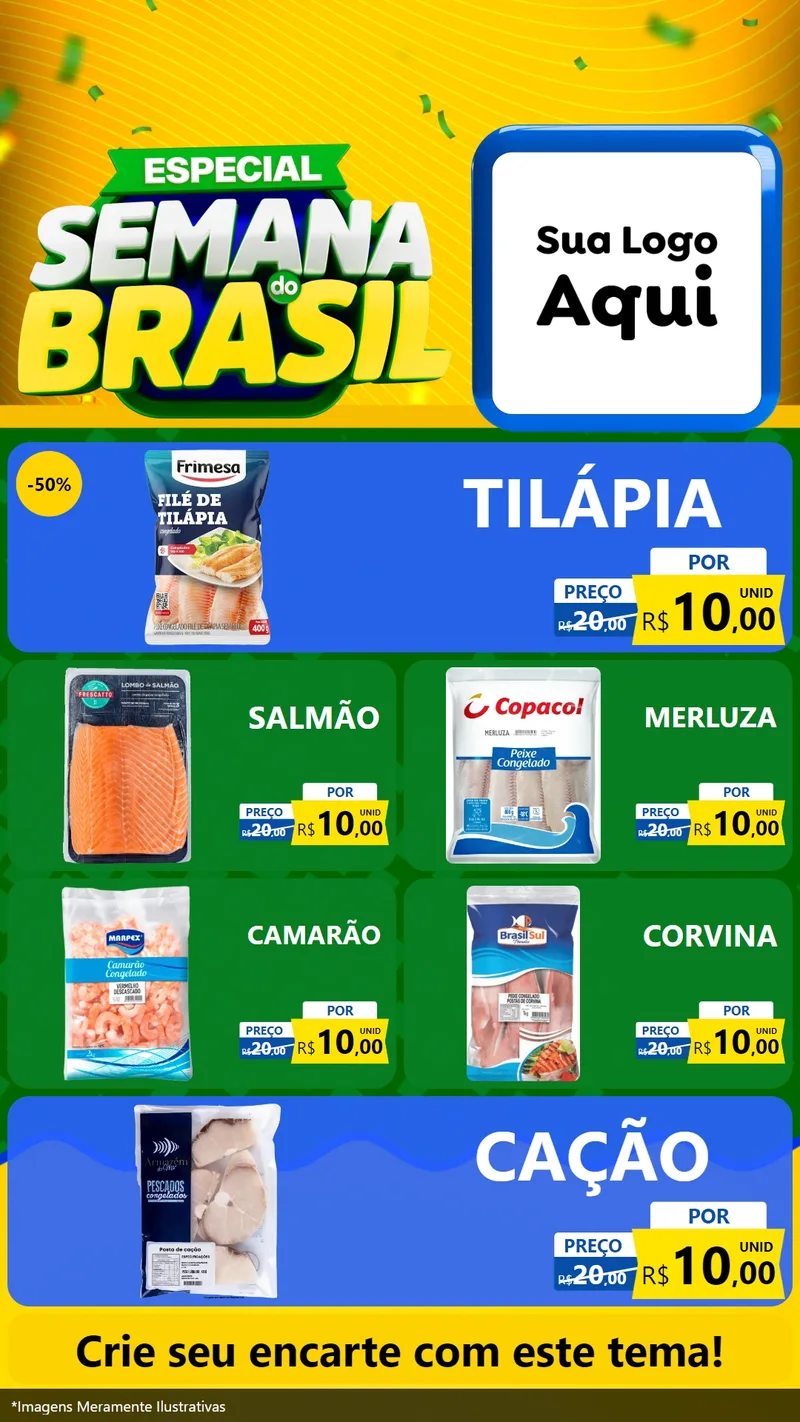Modelo de TV para TV Vertical com o tema Especial Semana do Brasil para Peixaria