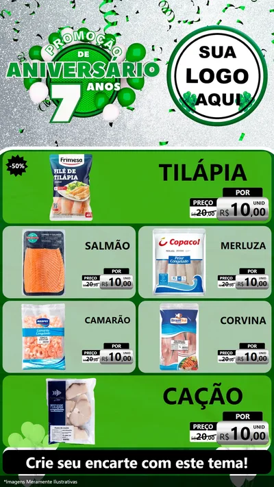 Modelo de TV para TV Vertical com o tema Promoção de Aniversário - 7 Anos para Peixaria
