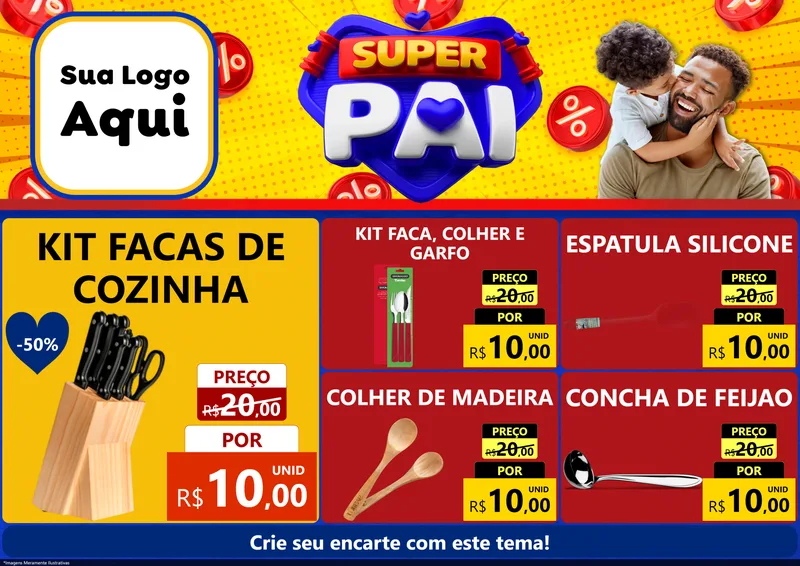 Modelo de Encarte para Encarte A4 Horizontal com o tema Super Pai para Utilidades Domésticas