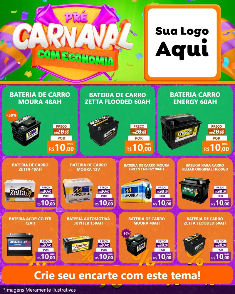 Modelo de Rede Social para Feed Instagram com o tema Pré-Carnaval Com Economia para Baterias Elétricas