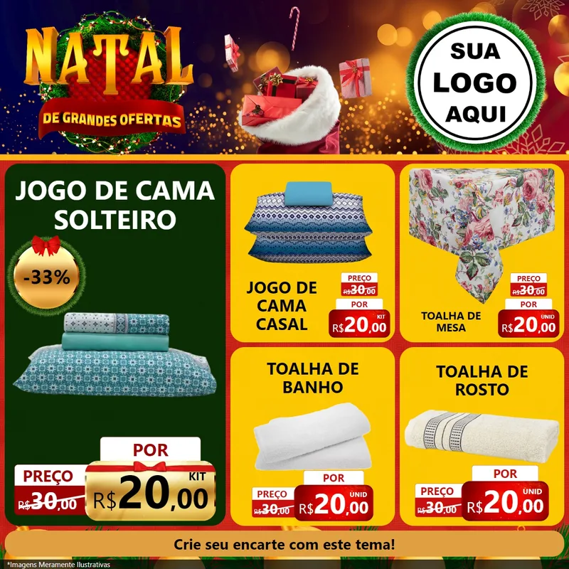 Modelo de Rede Social para Feed Facebook com o tema Natal de Grandes Ofertas para Cama, Mesa e Banho