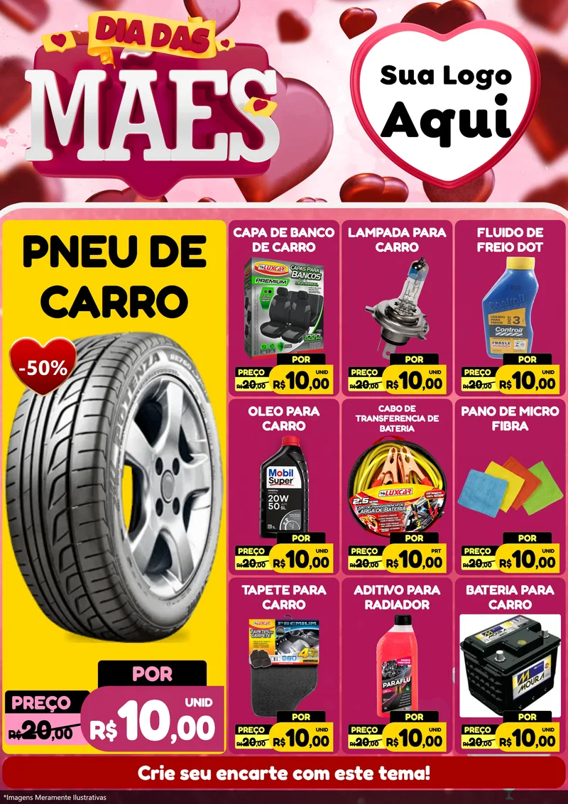 Modelo de Encarte para Encarte A4 Vertical com o tema Dia Das Mães para Auto peças