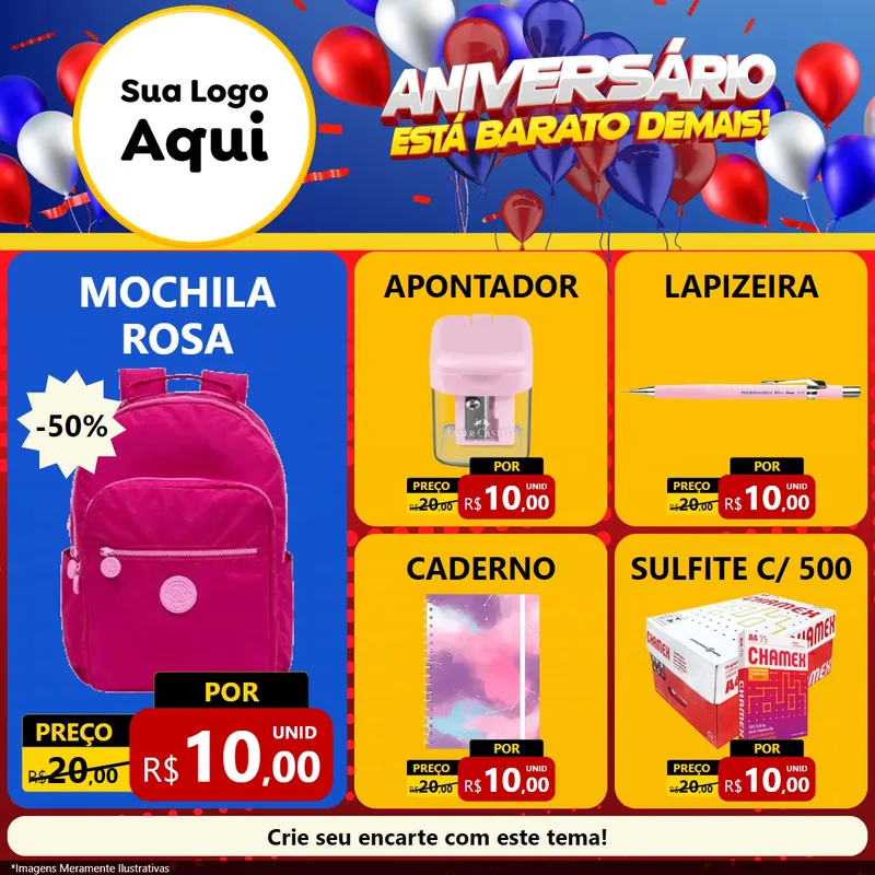 Modelo de Rede Social para Feed Facebook com o tema Aniversário para Papelaria