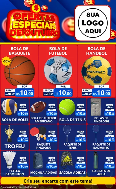 Modelo de Encarte para Encarte Grande com o tema Ofertas Especiais de Outubro para Artigos Esportivos