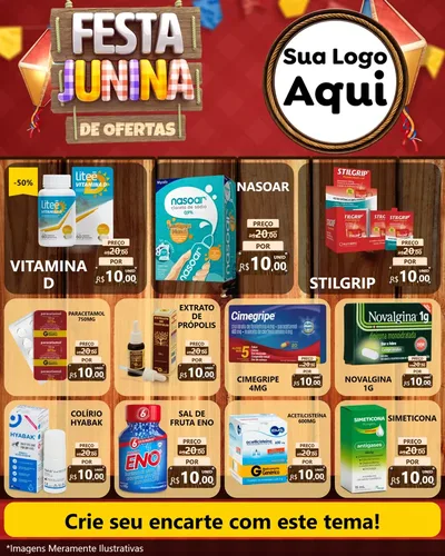 Modelo de Rede Social para Feed Instagram com o tema Festa Junina de Ofertas para Farmácia
