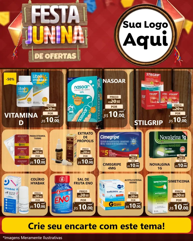 Modelo de Rede Social para Feed Instagram com o tema Festa Junina de Ofertas para Farmácia