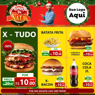 Modelo de Rede Social para Feed Facebook com o tema Promoção de Natal para Hamburgueria