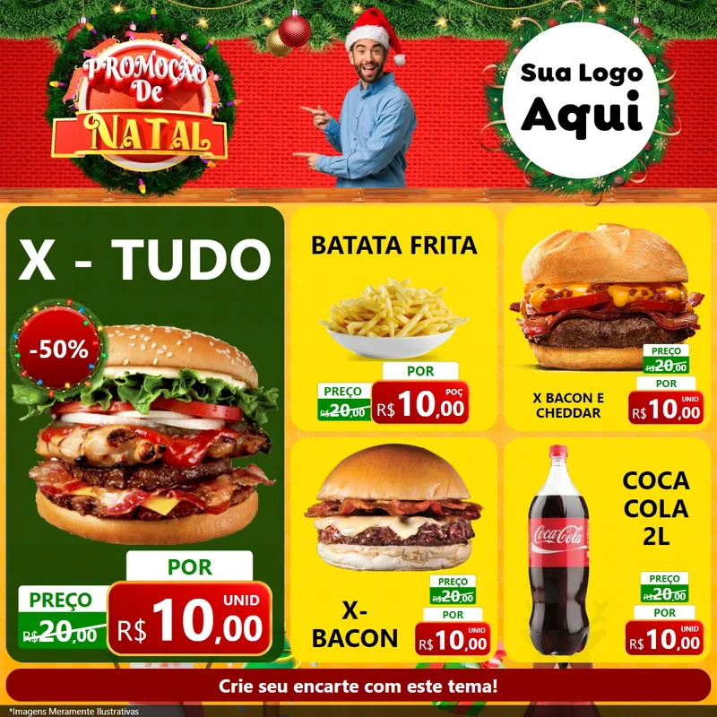 Modelo de Rede Social para Feed Facebook com o tema Promoção de Natal para Hamburgueria
