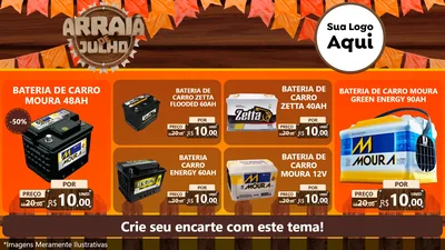 Modelo de TV para TV Horizontal com o tema Arraiá de Julho - Junina para Baterias Elétricas