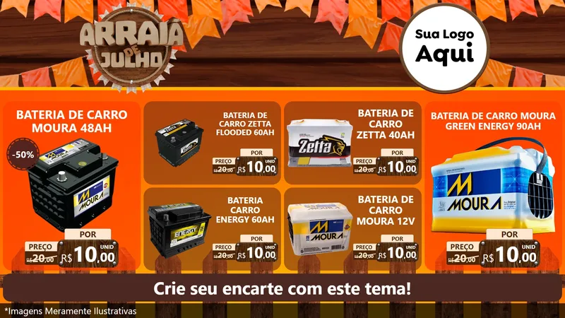 Modelo de TV para TV Horizontal com o tema Arraiá de Julho - Junina para Baterias Elétricas